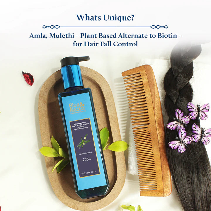 Blue Nectar Hair Fall Control Shampoo - Briganantadi Amla, Honey and Mulethi (10 Herbs) - 200ml