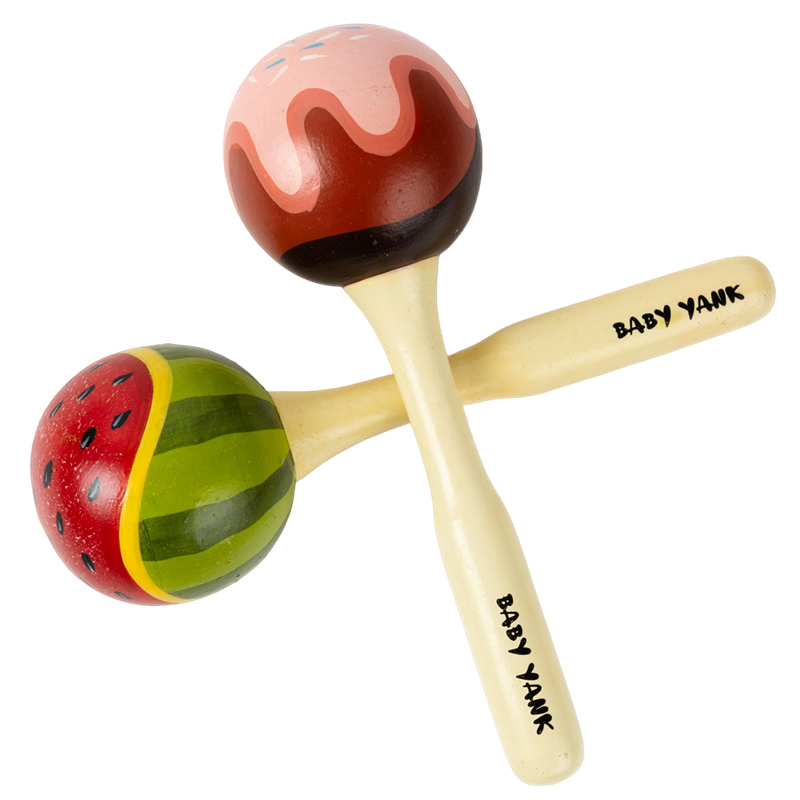 Baby Yank Wooden Musical Maracas|Handy Rattles|Shaker Toys to Develops Sensory Skills for Baby,Toddlers and Kids (Watermelon and Choco Pack of 2)