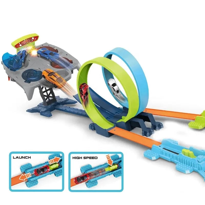 Car Launcher Track Set with 360 Degree Turn And 2 Cars