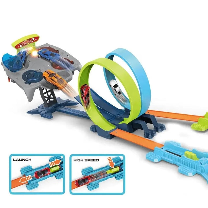 Car Launcher Track Set with 360 Degree Turn And 2 Cars