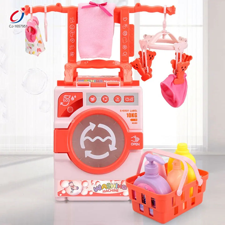 Electronic and Realistic Washing Machine Set with Rotating Drum (Pretend Play Set)