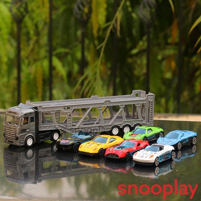 7 in 1 Heavy Duty Truck Playset (6 Cars & 1 Truck) | Metal & Plastic