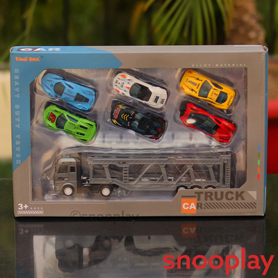 7 in 1 Heavy Duty Truck Playset (6 Cars & 1 Truck) | Metal & Plastic