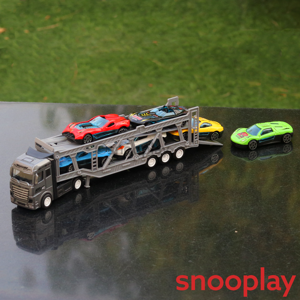 7 in 1 Heavy Duty Truck Playset (6 Cars & 1 Truck) | Metal & Plastic