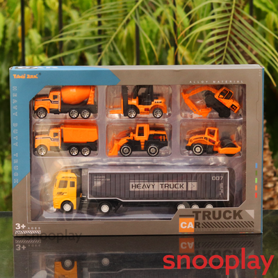 7 in 1 Heavy Duty Truck with Construction Vehicle Set (6 Construction Vehicle & 1 Truck) | Metal & Plastic