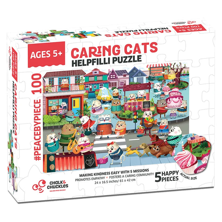 Chalk & Chuckles Caring Cats Helpfilli Puzzle 100 Pieces | Problem-Solving Fun | Educational Puzzle for Kids