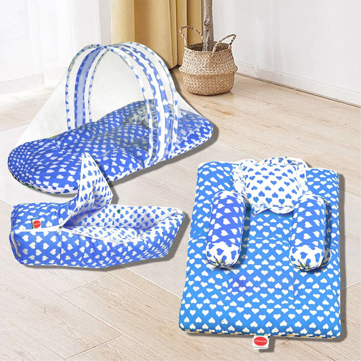 Rosy Baby 3 Piece Bedding Set with Bolsters Sleeping Bag Combo (Blue)