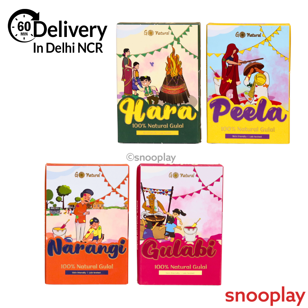 4 Pack of 100% Go Natural Gulal - Gulabi, Narangi, Hara & Peela (100g Each)