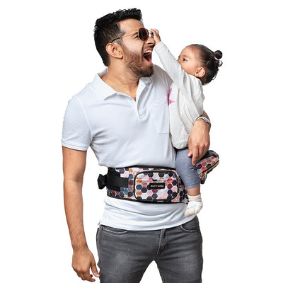 Honeycomb Baby Carrier with Hip Seat & In-built Mini Diaper Bag - Multicolor