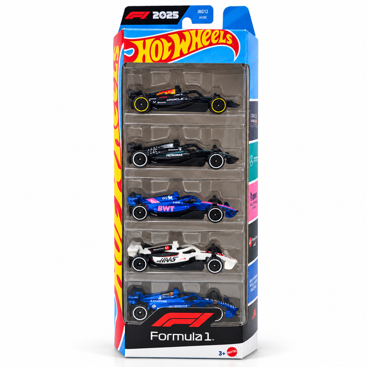 Hot Wheels Set of 5 Formula 1 - Oracle Red Bull Racing, AMG Petronas Formula One Team, BWT Alpine Formula One Team, MoneyGram Haas F1 Team, Atlassian Williams Racing