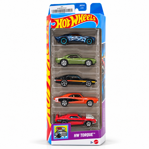 Hot Wheels Set of 5 HW Torque - '72 Ford Gran Torino Sport, Rivited, '69 Dodge Charger 500, Custom / Personalise '67 Pontiac Firebird, Muscle Bound