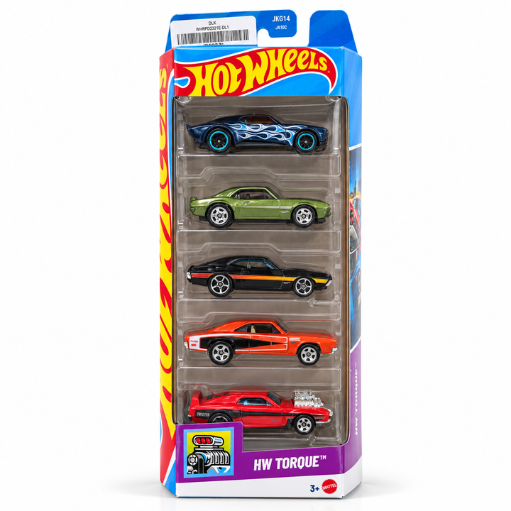 Hot Wheels Set of 5 HW Torque - '72 Ford Gran Torino Sport, Rivited, '69 Dodge Charger 500, Custom / Personalise '67 Pontiac Firebird, Muscle Bound