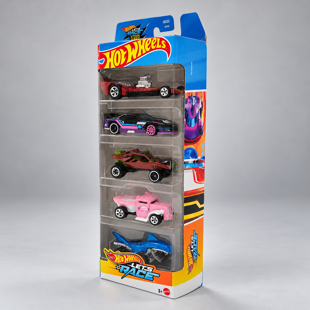 Hot Wheels Set of 5 Let's Race - GT Scorcher, Shark Bite / Requin Mordeur, Gotta Go, Sandivore, Madfast