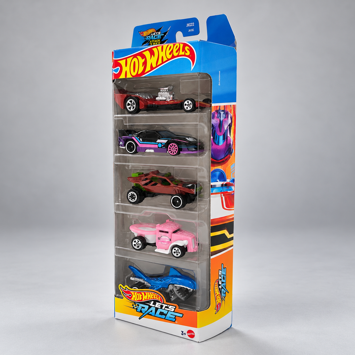 Hot Wheels Set of 5 Let's Race - GT Scorcher, Shark Bite / Requin Mordeur, Gotta Go, Sandivore, Madfast