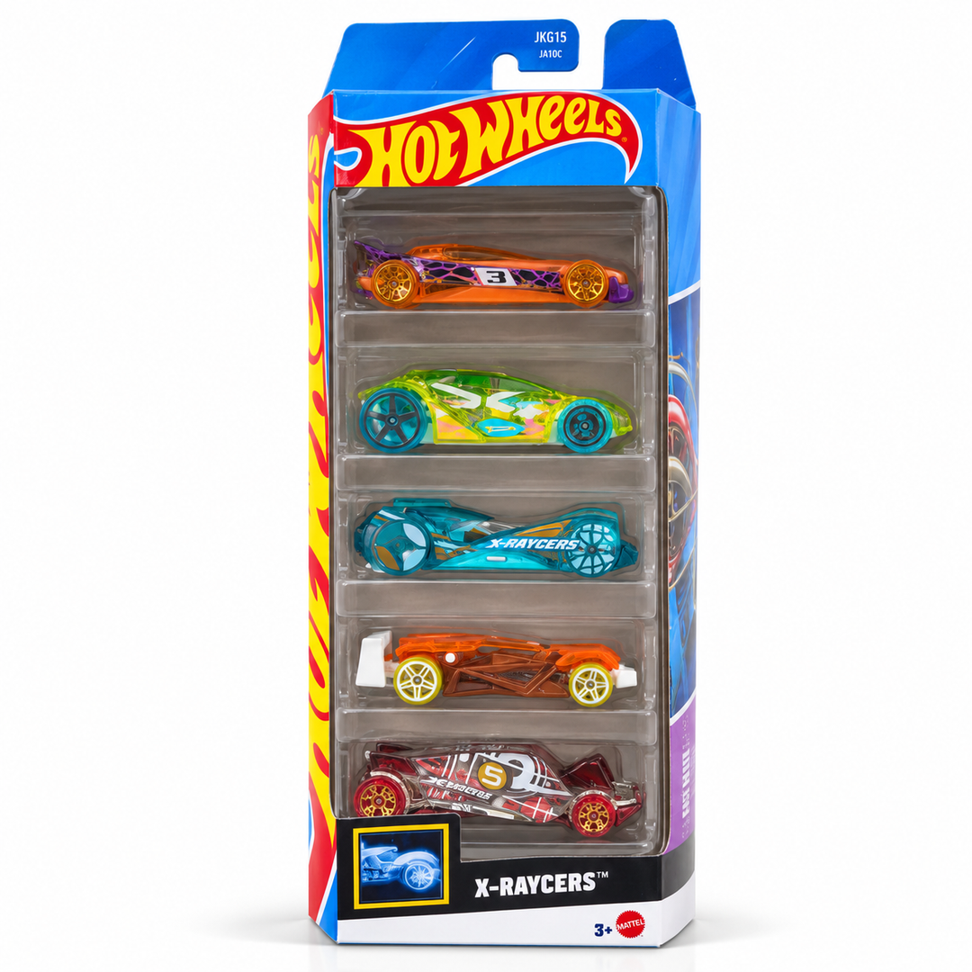 Hot Wheels Set of 5 X-RAYCERS - Aero Pod, Cloak and Dagger, Speed Slayer, Flash Drive, Vandetta