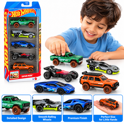 Hot Wheels Set of 5 Safari Mode - '95 Jeep Cherokee, Big Air Bel Air, Blade Raider, Lamborghini Huracan Sterrato, Rally Speciale