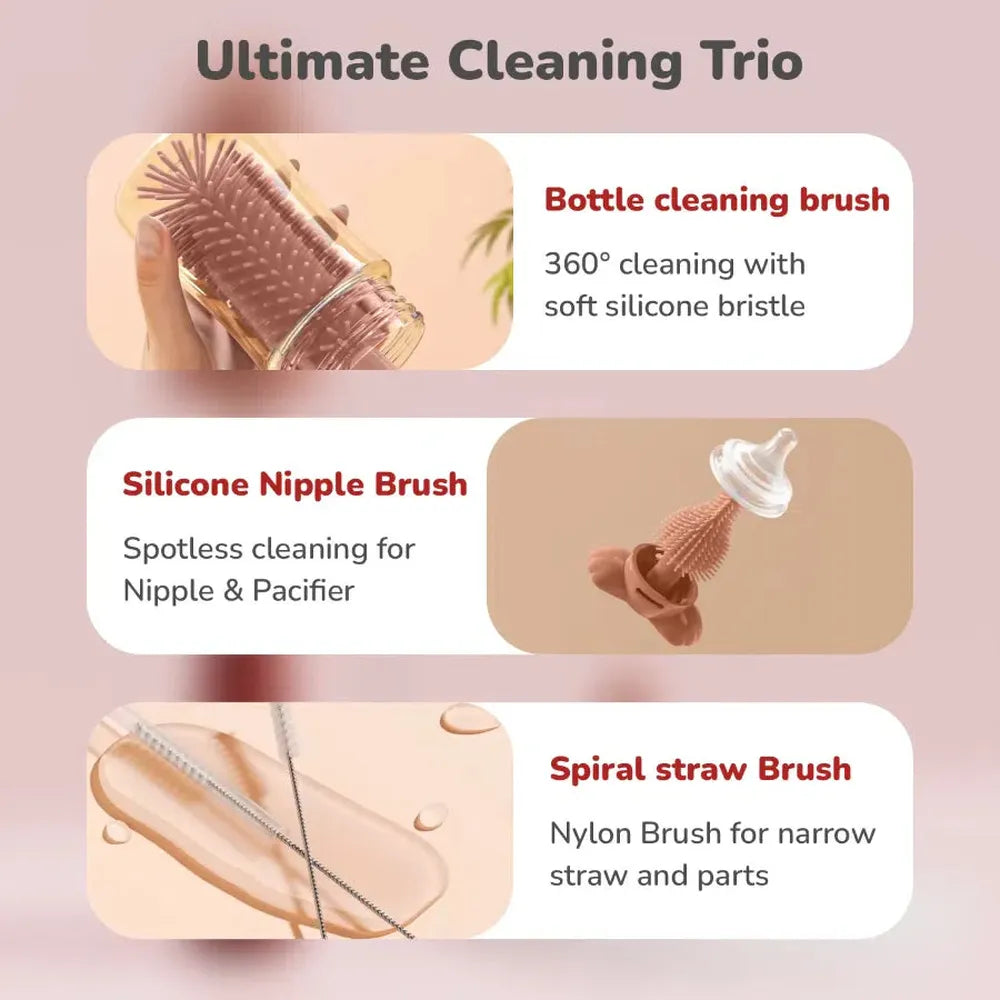 R for Rabbit Feeding Bottle Cleaner 3-in-1 Multipurpose Brush Set | Hygo Care Bunny Baby