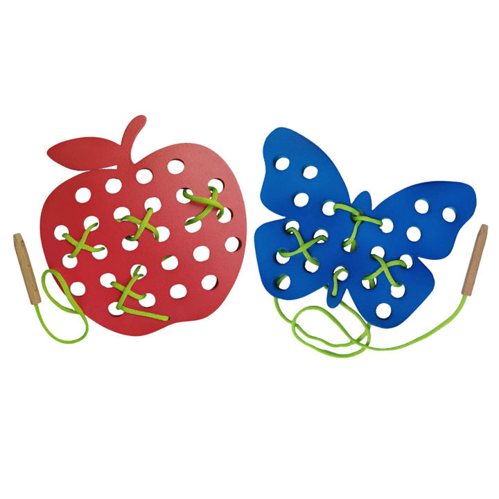 Wooden Lacing Toy - Set of Two (Apple and Butterfly Shape)