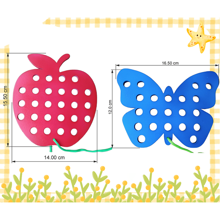 Wooden Lacing Toy - Set of Two (Apple and Butterfly Shape)