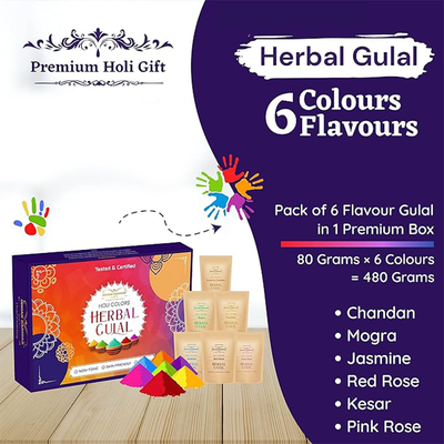 Holi Gulal for Holi Colour | Herbal Gulal Organic Holi Colours for Family | Non-toxic Holi Color | Pack of 6 (Multicolor)