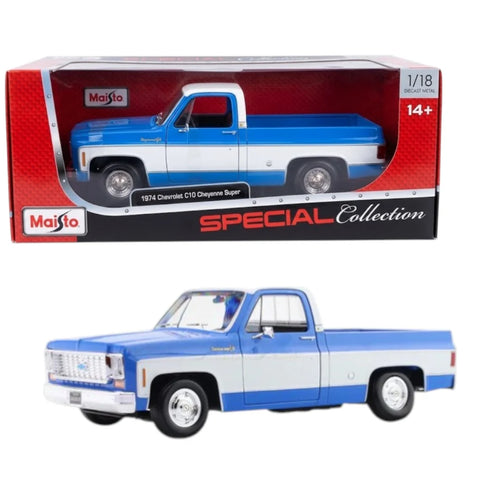 Maisto Original 1974 Chevrolet C10 Cheyenne Super Licensed Diecast Car | 1:18 Scale (14 Years till Grown Ups)