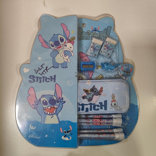 Blue Cartoon Character Stationery Gift | Pencil Box Kit with Pencils, Eraser & Sharpener for Kids