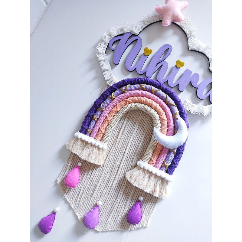 Personalized Kids’ Room Nameplate | Door and Wall Hanging - Macrame Rainbow Name Cloud Unicorn With Backdrop - COD Not Available