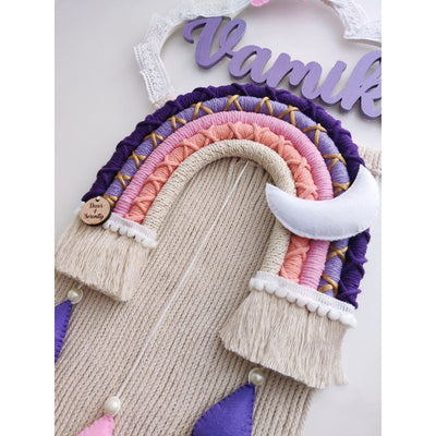 Personalized Kids’ Room Nameplate | Door and Wall Hanging - Macrame Rainbow Name Cloud Unicorn With Backdrop - COD Not Available