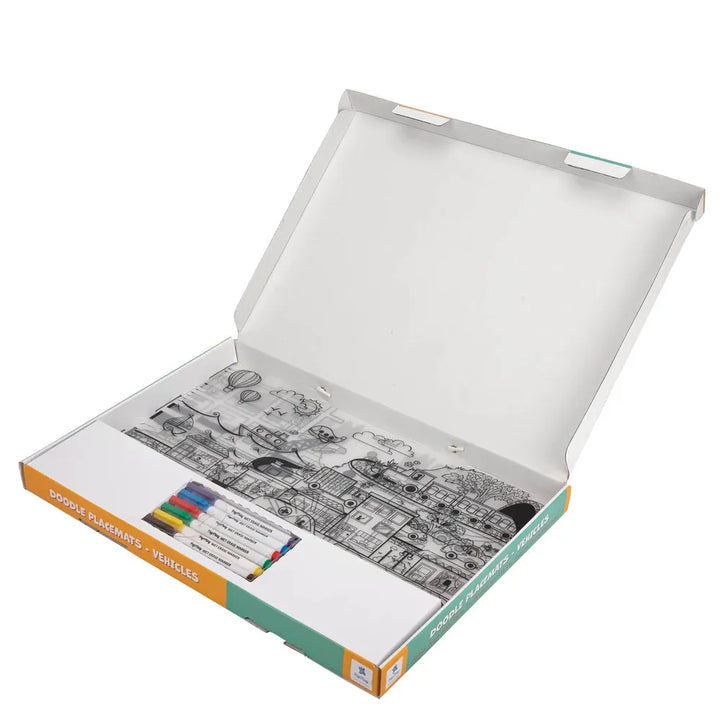 PepPlay Doodle Placemats - Vehicles Series | Reusable Colour & Learn Fun