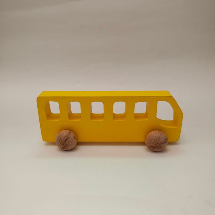 Colourful Commute Wooden Cars Combo of Two | Yellow School Van and Pink car | Push Pull Toy