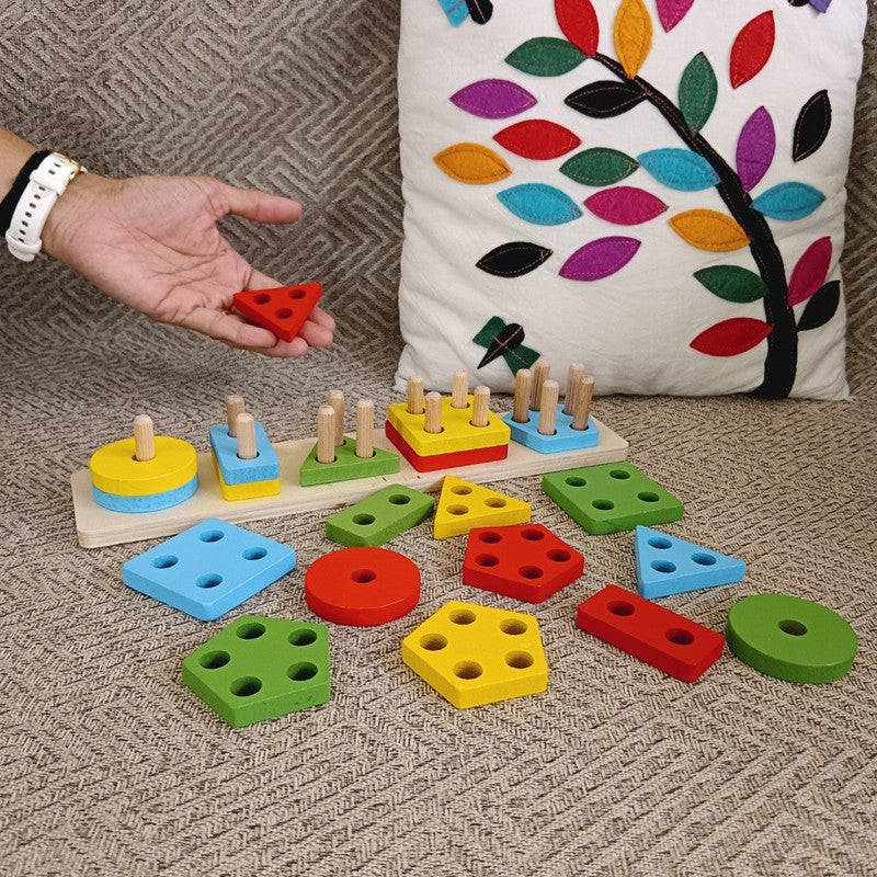 5 Shapes Colour Stacking Sorter with 20 Pieces | Geometric Board Blocks Sorting and Stacking Montessori Education Colour Recognition Toys for Kids