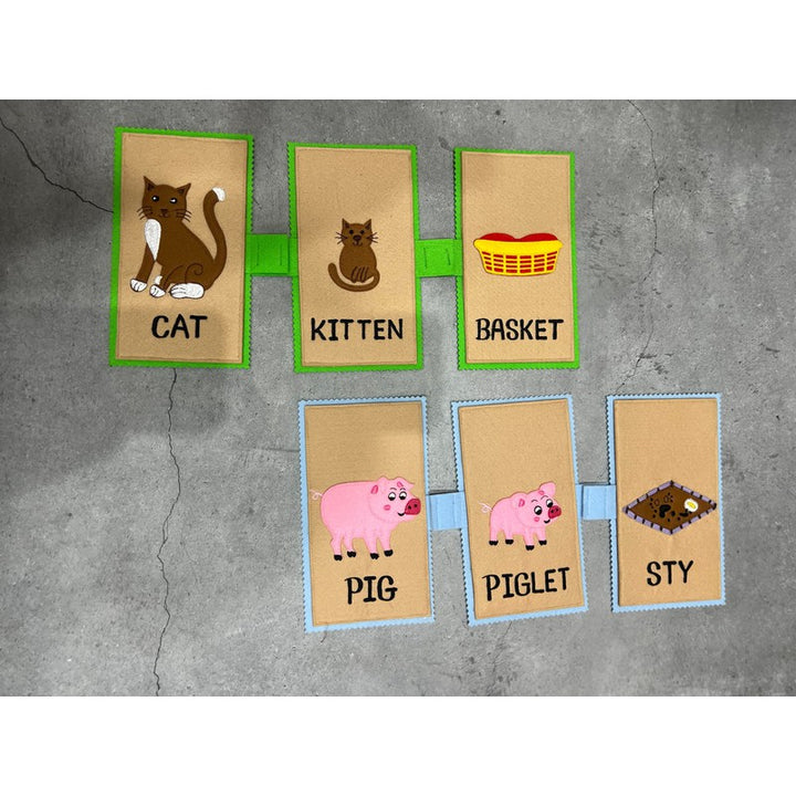 Animals, babies and their Homes (Farm animals) Felt Flash Cards