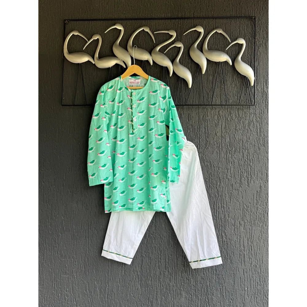 The Wishing Closet Green Bird Print Kurta Set