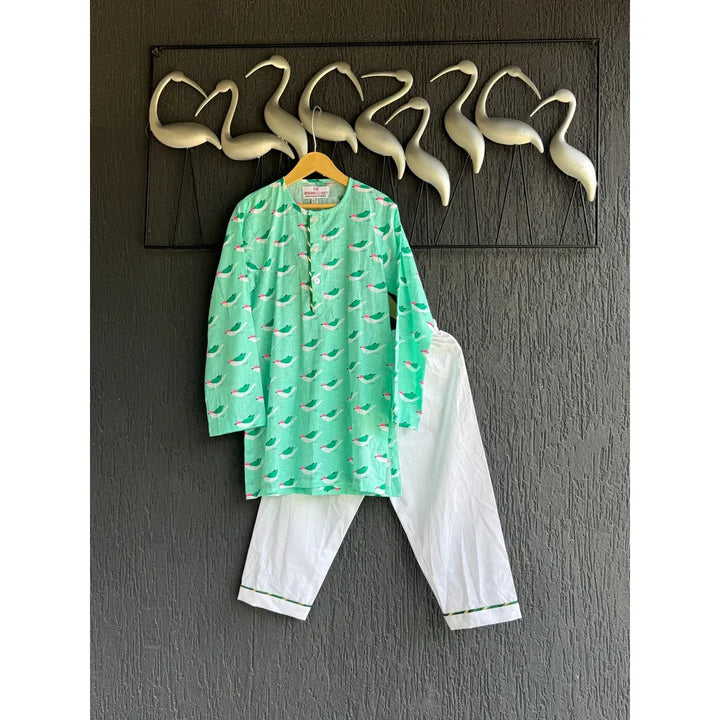 The Wishing Closet Green Bird Print Kurta Set