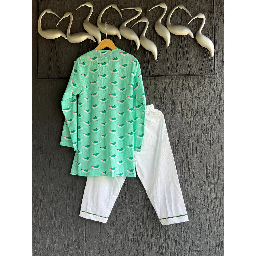 The Wishing Closet Green Bird Print Kurta Set