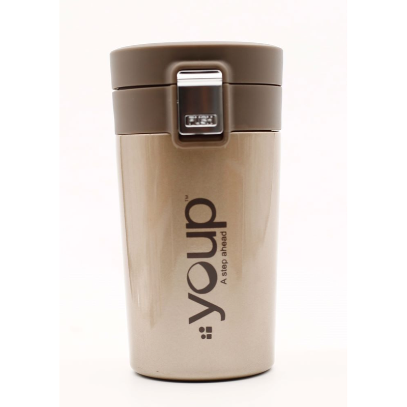 Youp Thermosteel Insulated Metallic Gold Color Coffee Mug with press to open cap - 350 ml