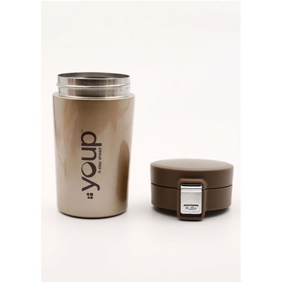 Youp Thermosteel Insulated Metallic Gold Color Coffee Mug with press to open cap - 350 ml