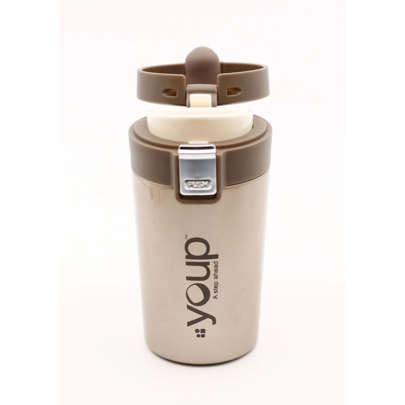 Youp Thermosteel Insulated Metallic Gold Color Coffee Mug with press to open cap - 350 ml