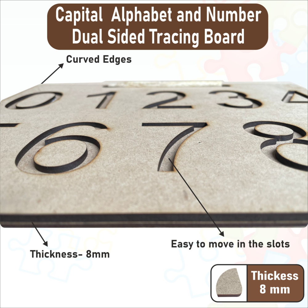 Wooden Dual Side Capital Alphabet and Number Tracing Board