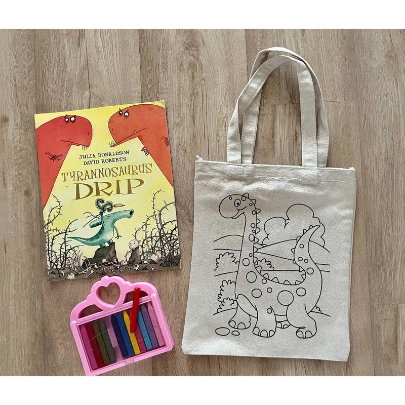 DIY Colouring Little Dinosaur Tote Bag