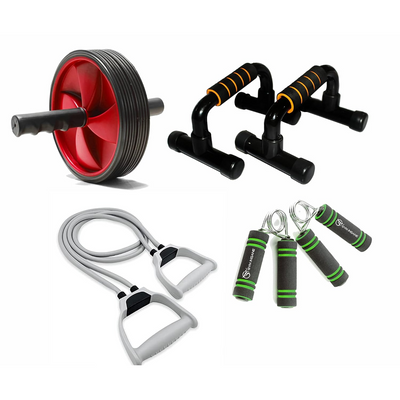 Gym Equipment Kit (Hand Gripper, Abs Wheel, Toning tube, Push up bar) | 18+ Years