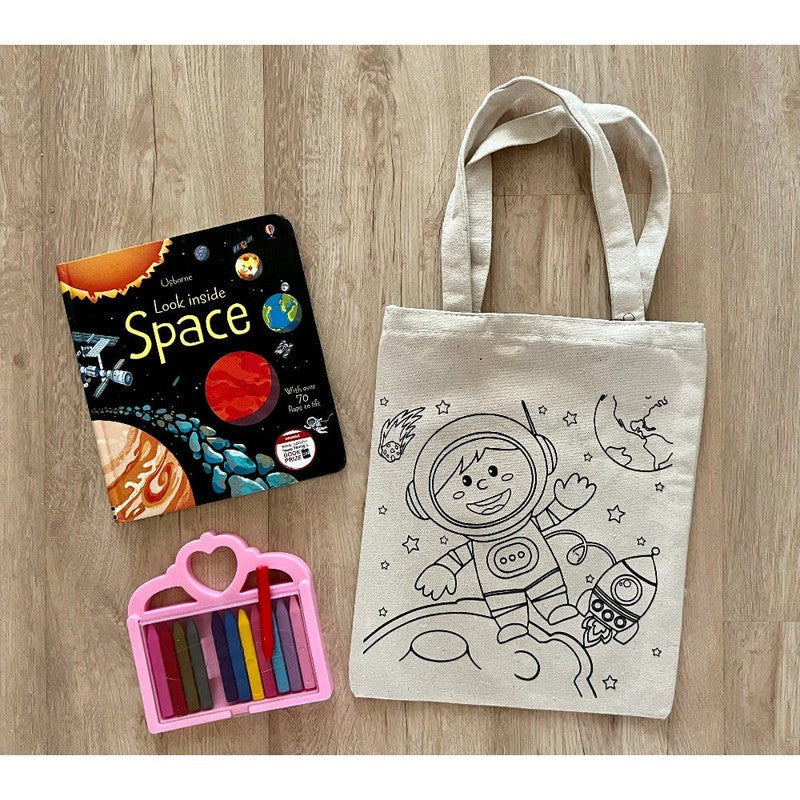 DIY Colouring Little Space Explorer Tote Bag