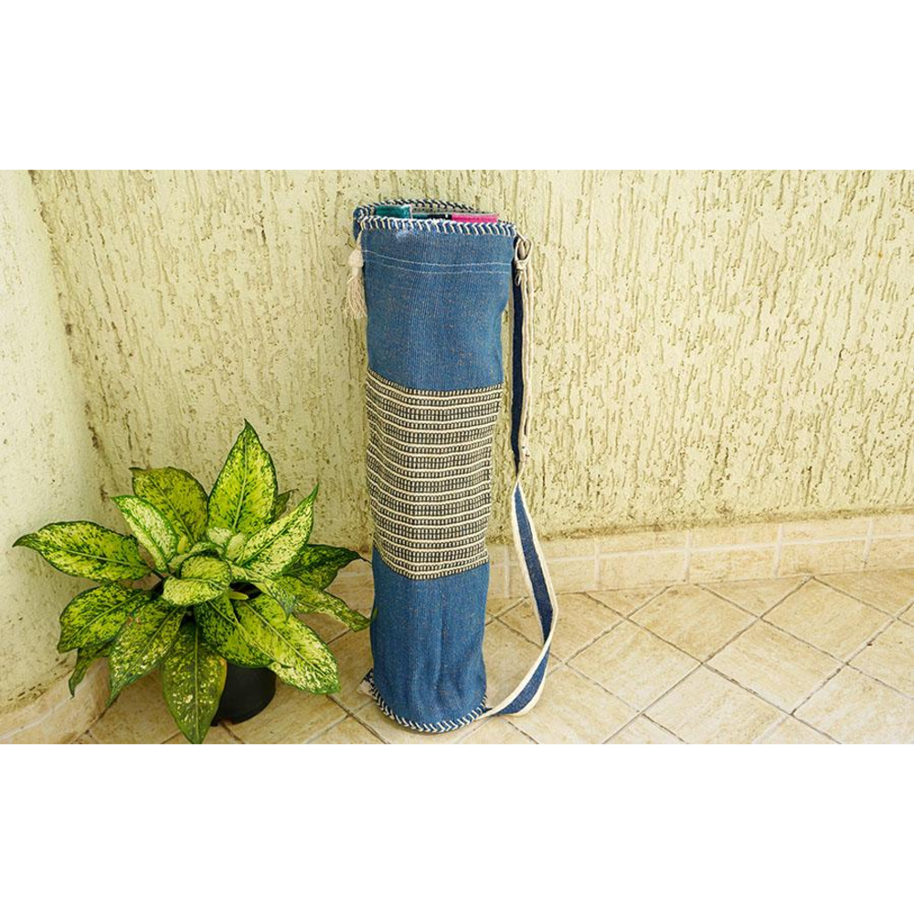 Yoga Cylindrical Bag - Denim Blue with Pattern