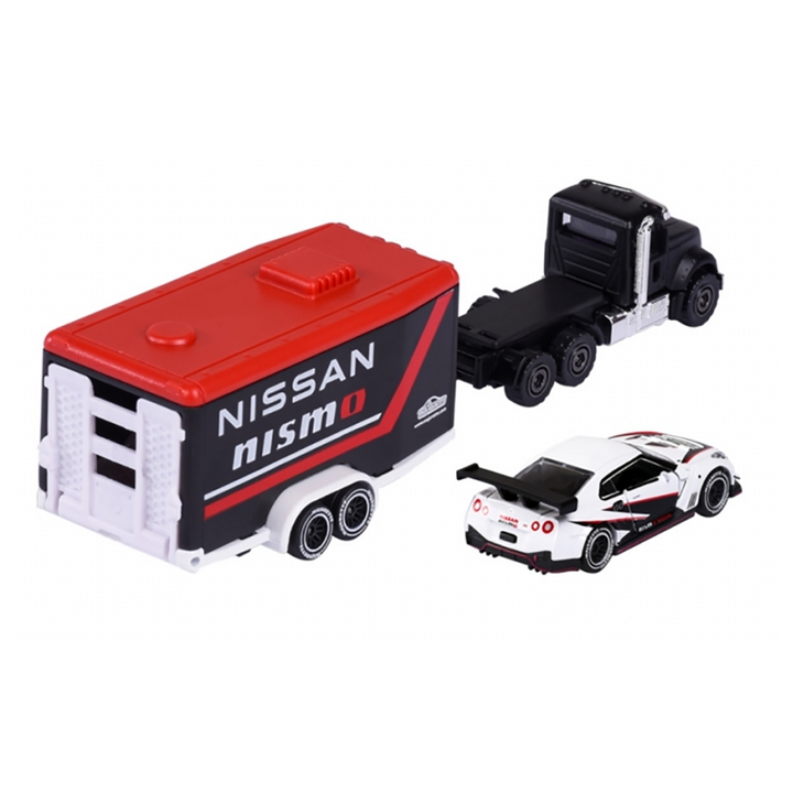 Licensed Diecast Nissan GT-R Nismo GT3 and Mack Granite Toy Car with Race Trailer