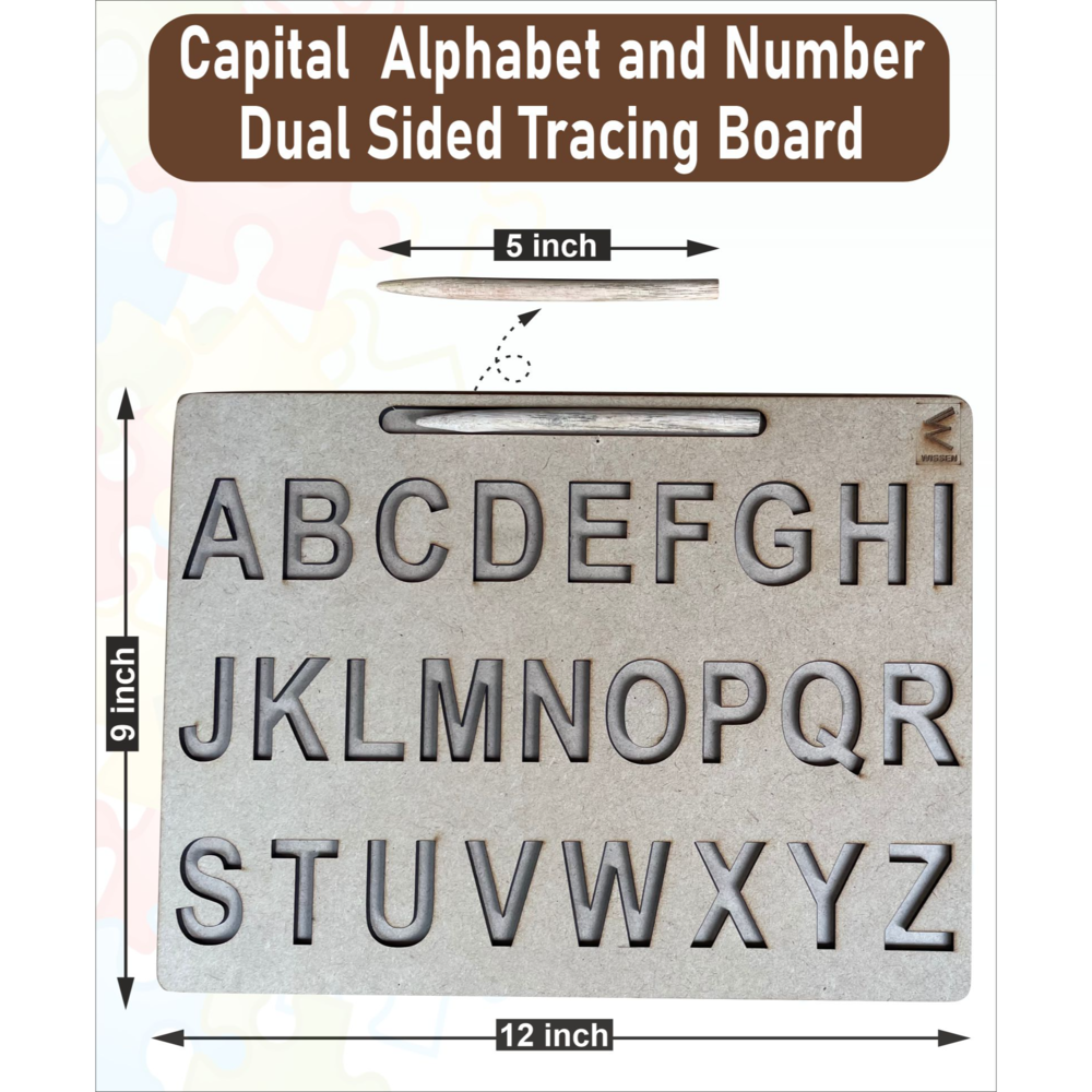 Wooden Dual Side Capital Alphabet and Number Tracing Board