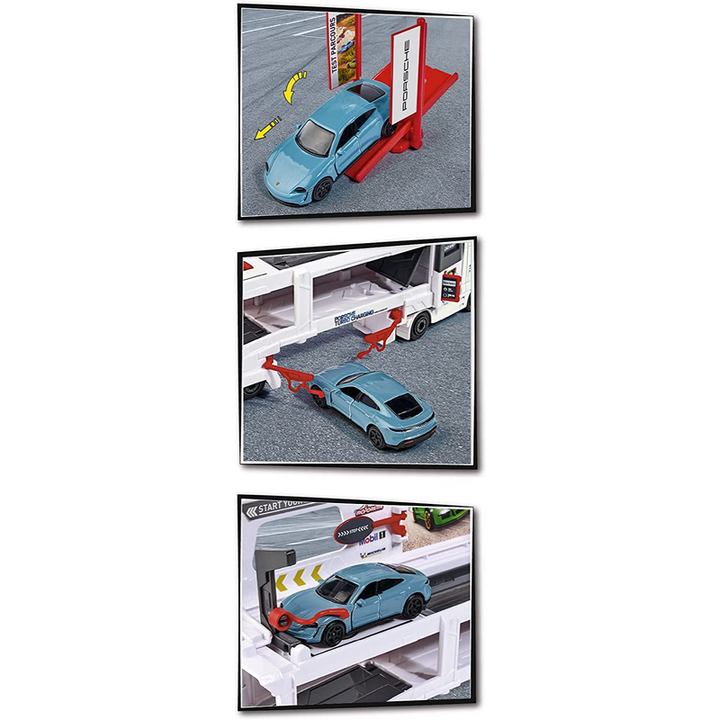 Licensed MAN TGX Diecast Truck Porsche Experience Car Set (Set of 1 Truck and 2 Diecast Cars)