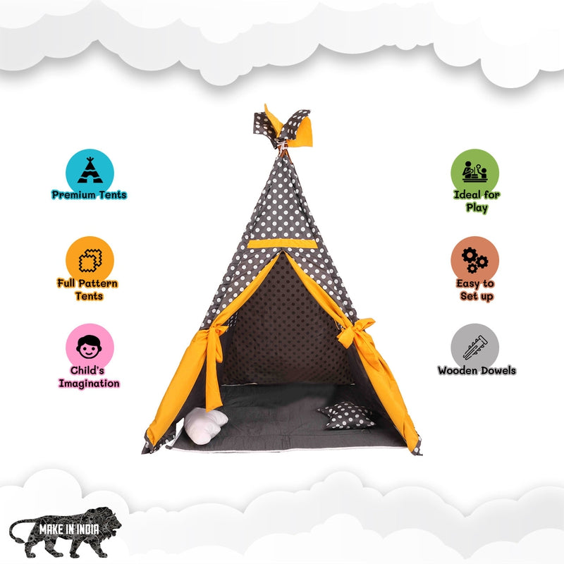 Teepee Tent Full Set - Grey Polka