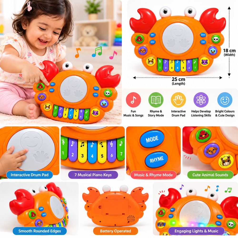 Innovador Intellicrab Musical Learning Toy with Piano, Stories & Drum Pad