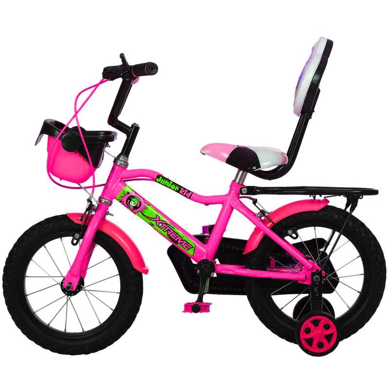 14 Inches Steel Rim Kids Cycle for 2 to 5 Years of Boys and Girls Floroscent Pink - COD Not Available