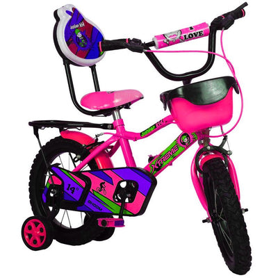 14 Inches Steel Rim Kids Cycle for 2 to 5 Years of Boys and Girls Floroscent Pink - COD Not Available